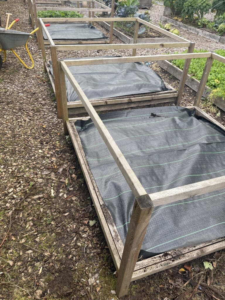 vinterklargøring af skærehaven med kompost og jorddække for at undgå ukrudt